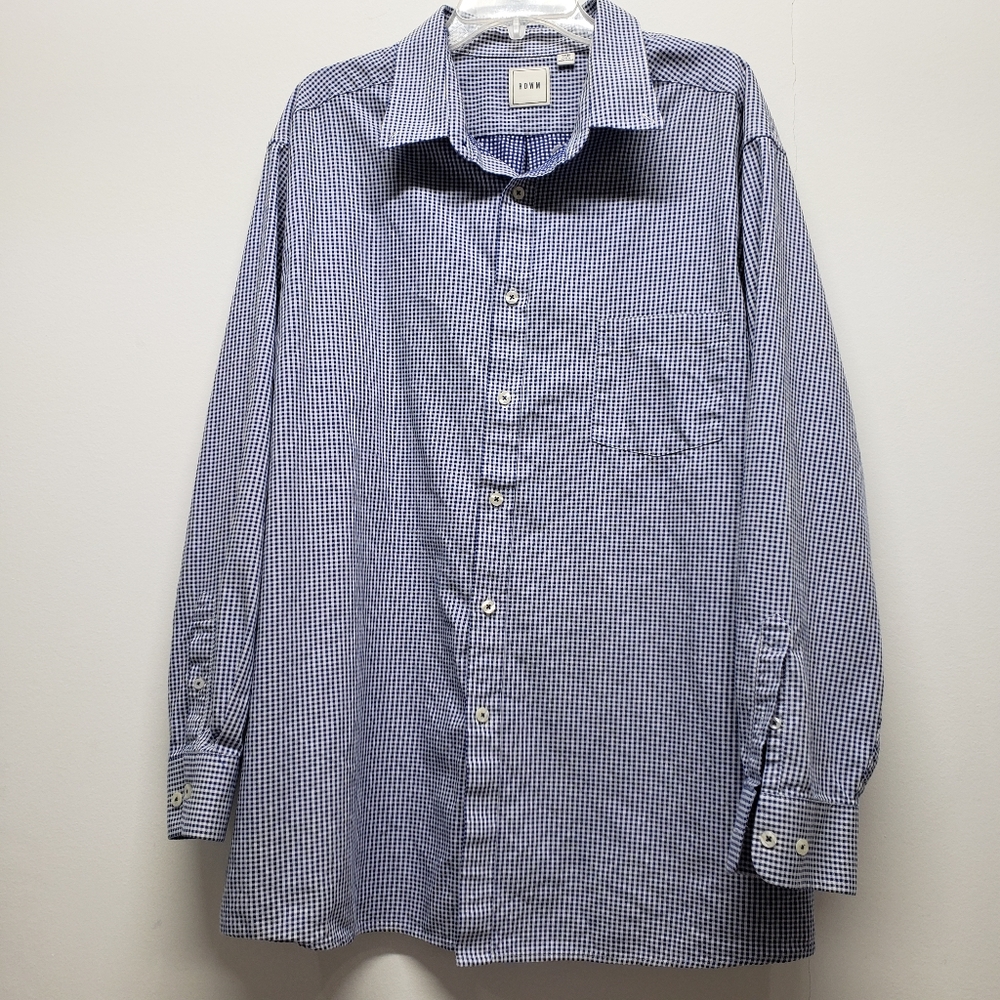 Rowm Button Down LS Shirt Size 3XB Gingham Plaid Left Chest Pocket Classic